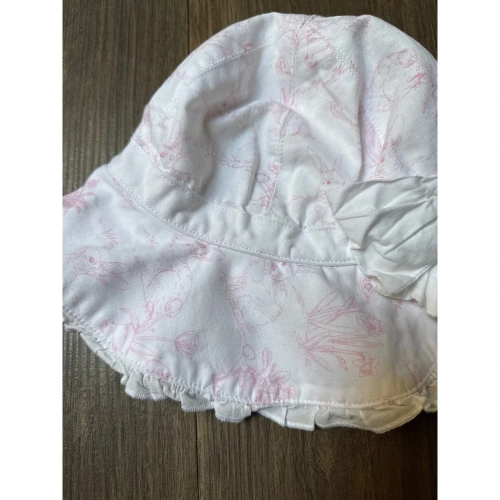 Janie & Jack Baby Bunny Toile Sun Hat White Pink Bow‎ 6-12 Months Easter Spring
